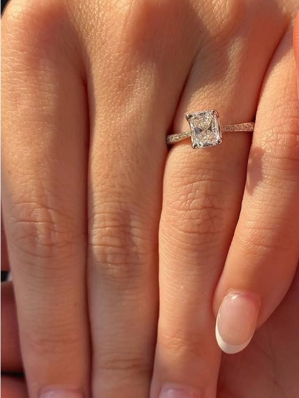 Elegant Cushion-Cut Clear Stone Ring in Silver Tone— Petite